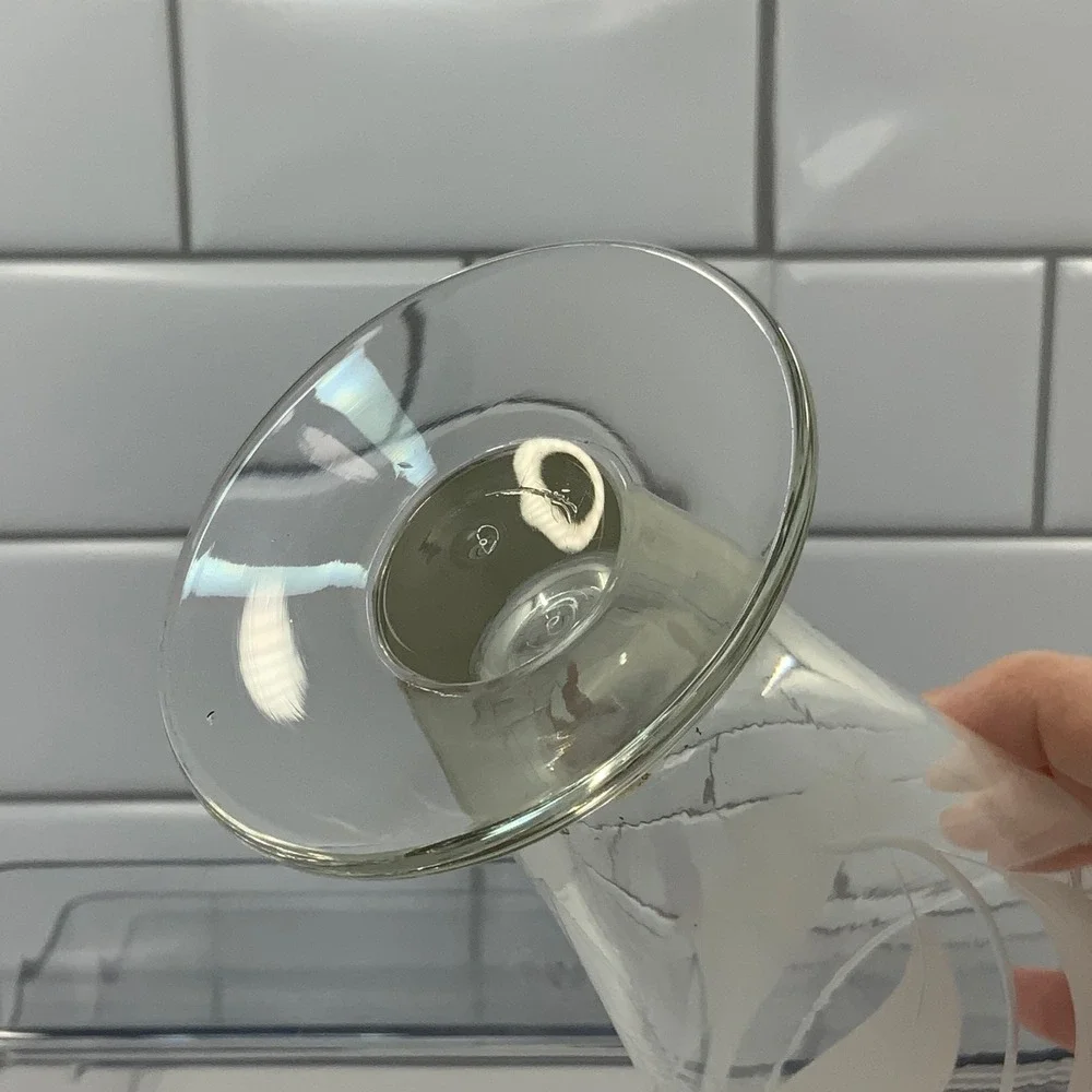 Vintage Etched Leaf Conical Footed Glass Clear 8in